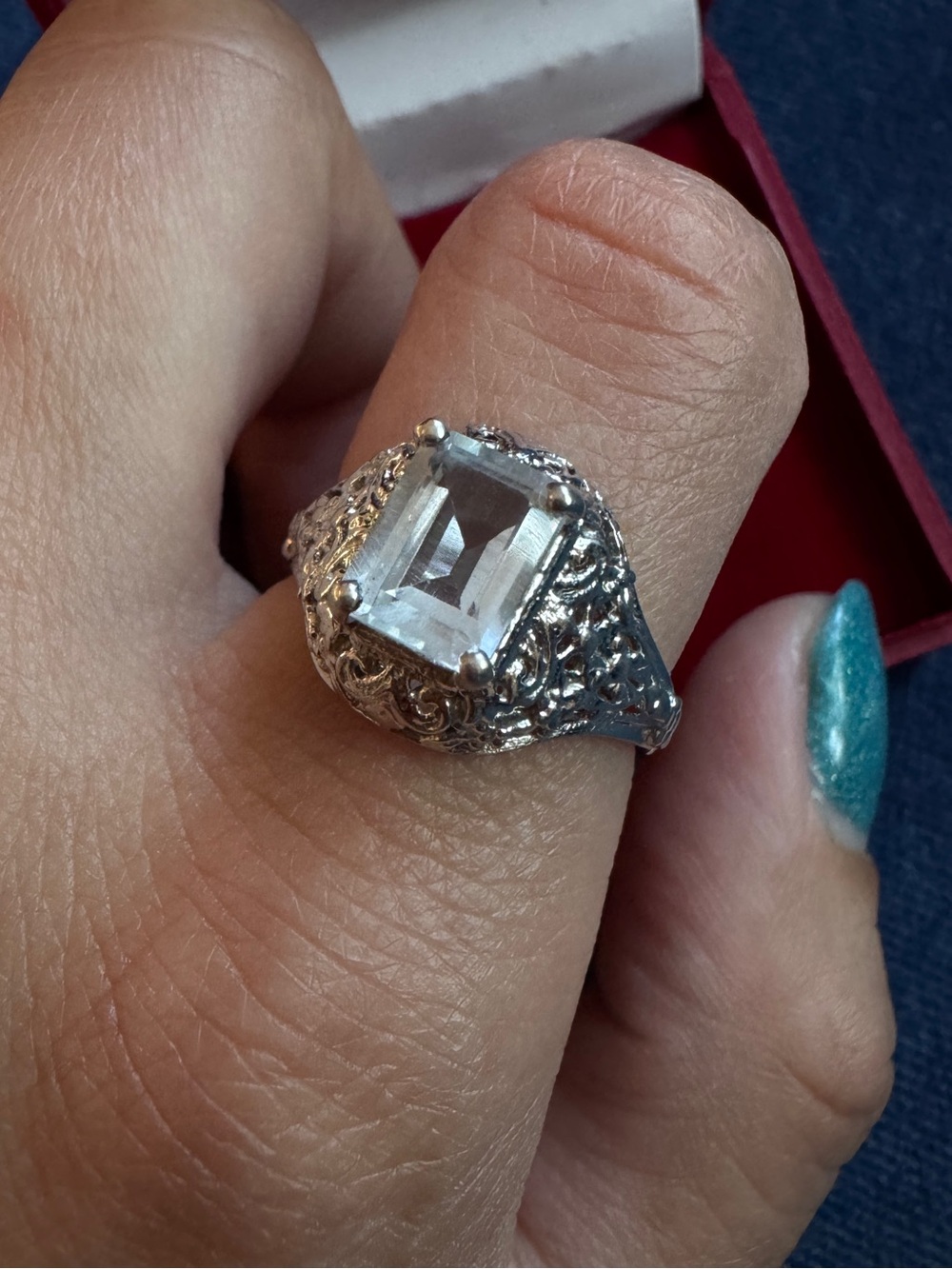 Vintage Palla sign 925 Sterling Silver With white stone cocktail ring size 7